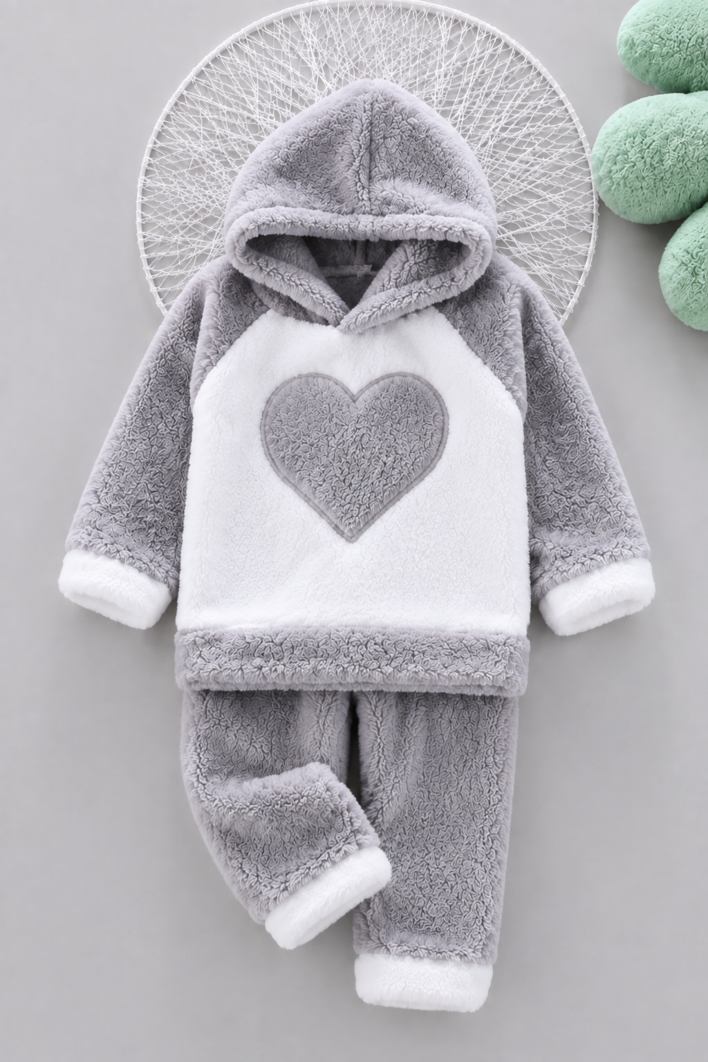 Grey Heart Coral Fleece Winter Night Suit 134