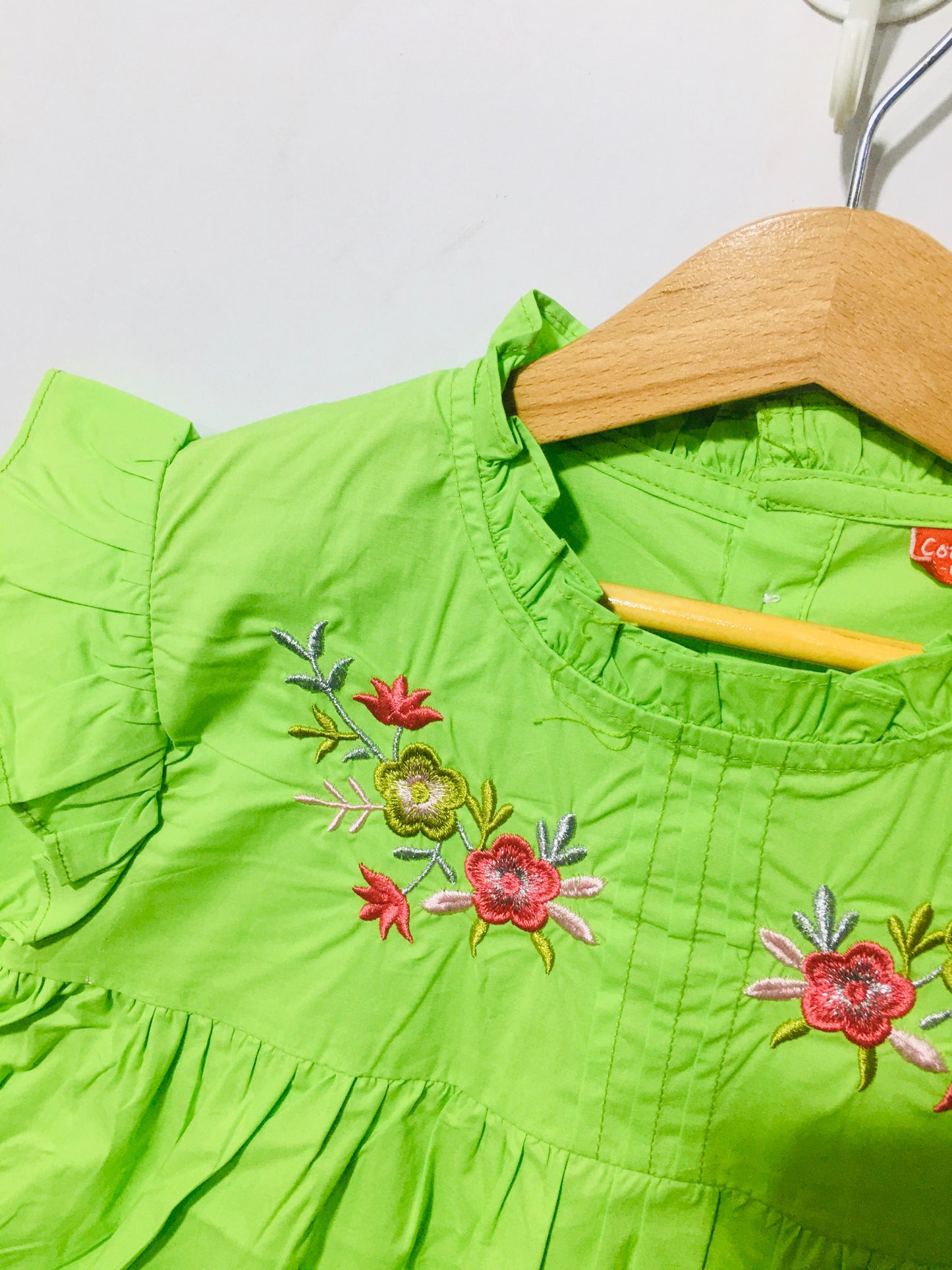 Embroidered Green Soft Cotton (Lawn) Girls Top 102