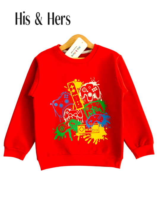 Gaming Print Red Sweatshirt Boys 003 &R
