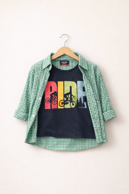 RIDE Printed Double Casual Shirt- Green Check 113