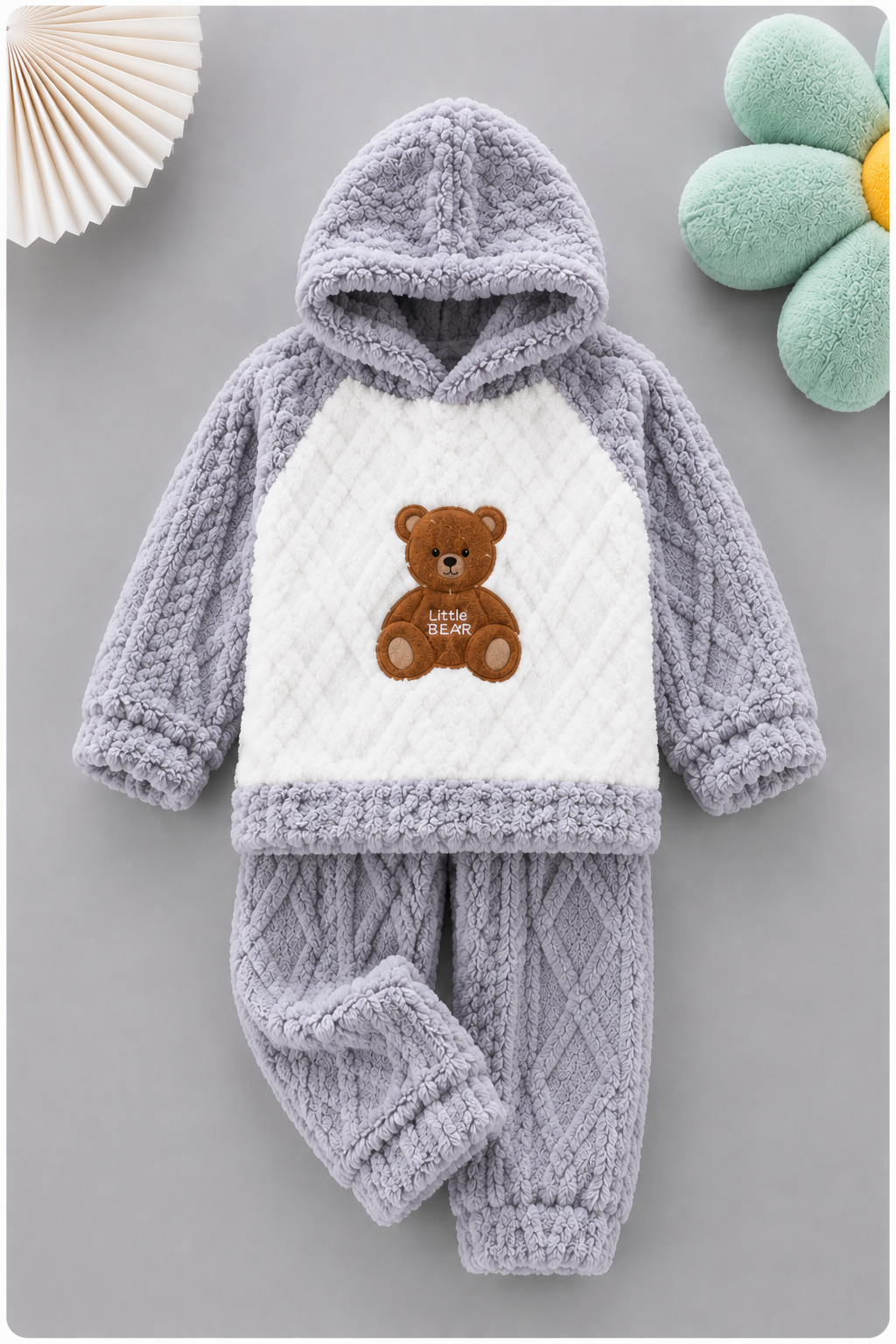 Grey Little Bear Coral Fleece Winter Night Suit 136