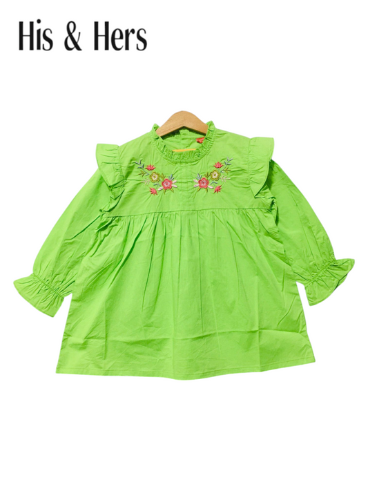 Embroidered Green Soft Cotton (Lawn) Girls Top 102