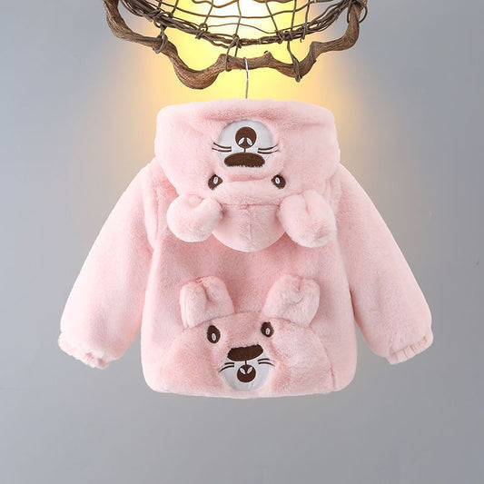 Plush Teddy Bear Hoodie Jacket  – Pink Fur with 3D Ears & Paw Pockets