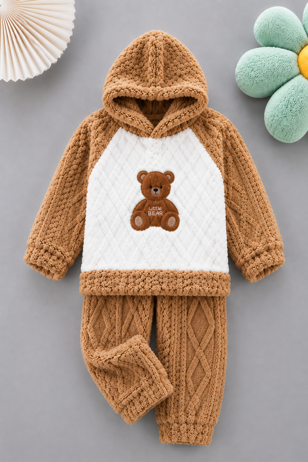 Brown  Little Bear Coral Fleece Winter Night Suit 136