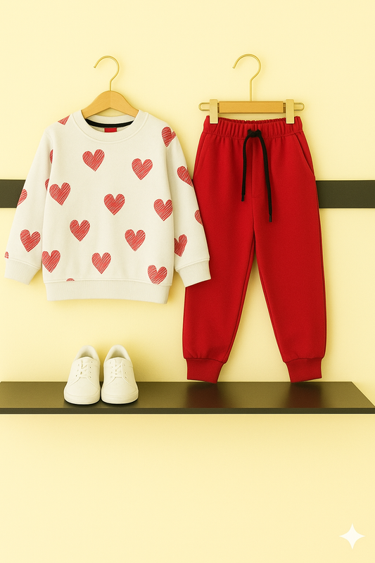 Red Hearts Allover Print  Tracksuit 507