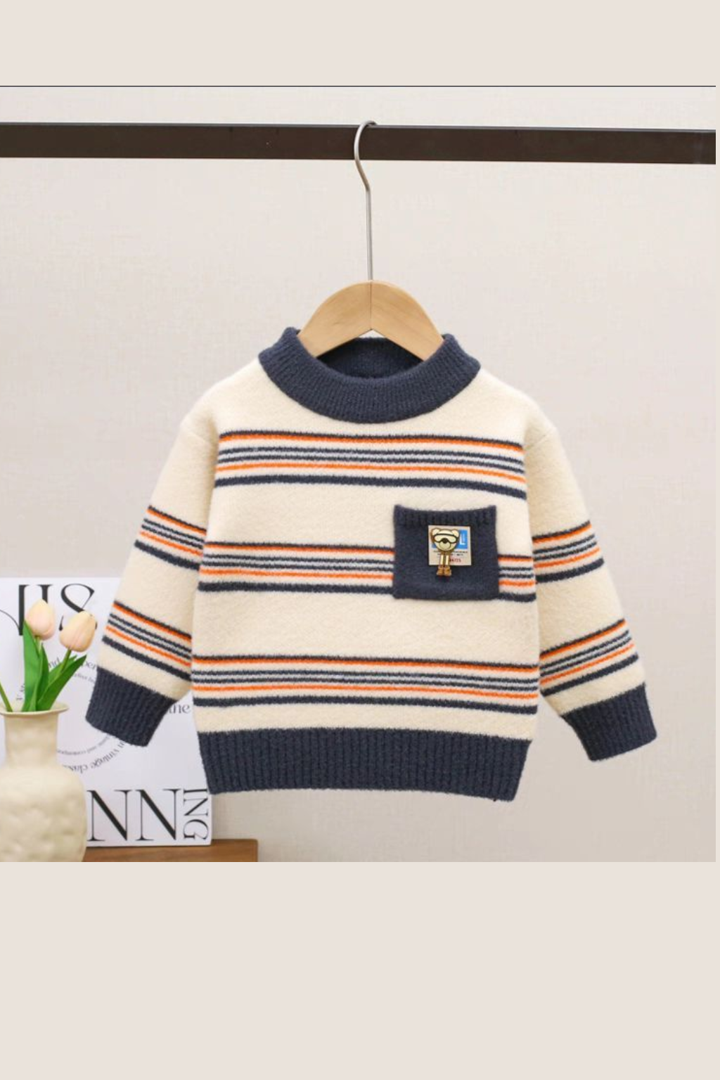 Cream with Navy & Orange Stripes Sweater