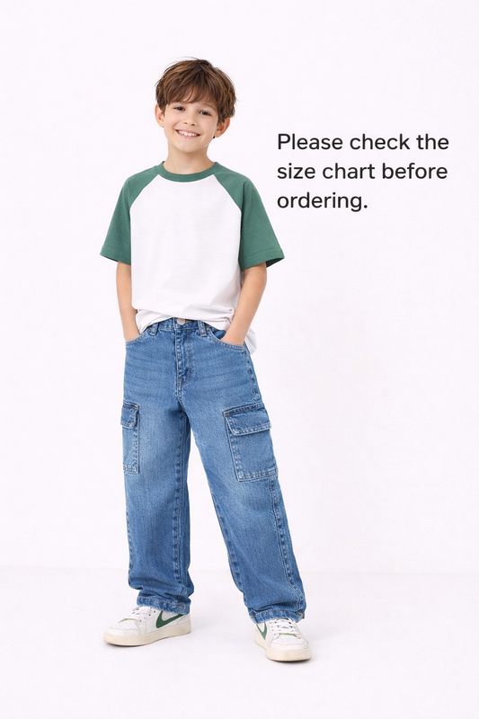 Boys Baggy Cargo Jeans - Dark Blue 286