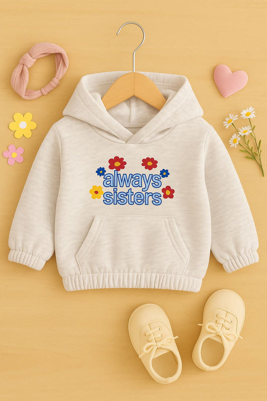 "Always Sisters" Print Oatmeal Hoodie For Girls 300