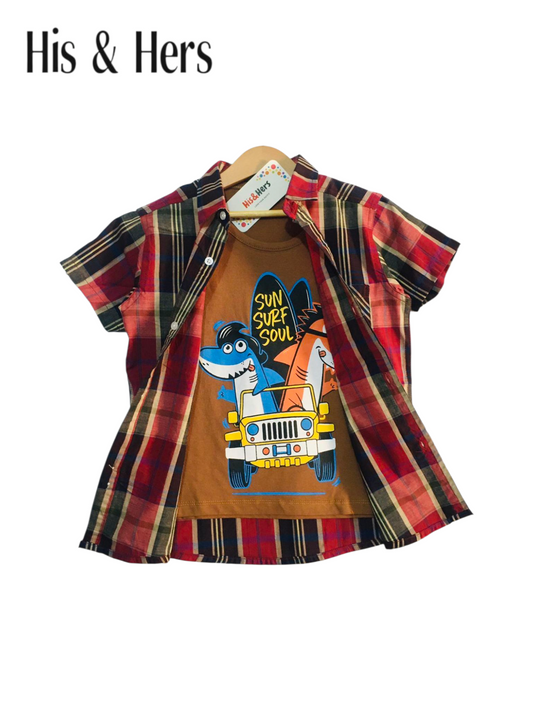Black Red Checked Double Casual Shirt Boys 211