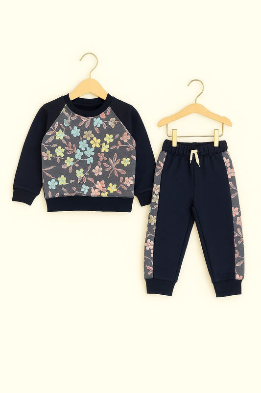 Girls’ Black 3D Floral Embellished Tracksuit 302