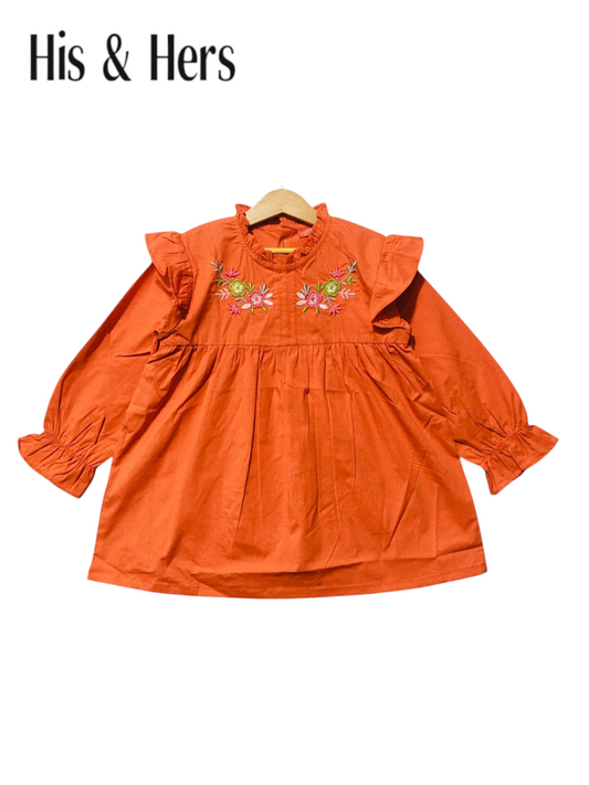 Embroidered Carrot Soft Cotton (Lawn) Girls Top 102