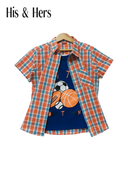 Orange &Blue Checked [Balls] Double Casual Shirt Boys 250
