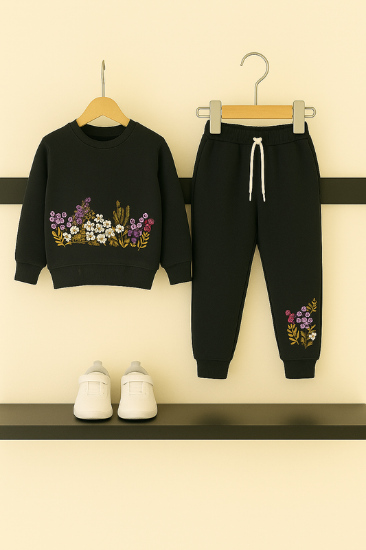 Black Kids’ Embroidered Floral Tracksuit 129