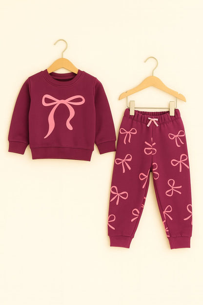 Burgundy Bow Print Girls’ Tracksuit 112