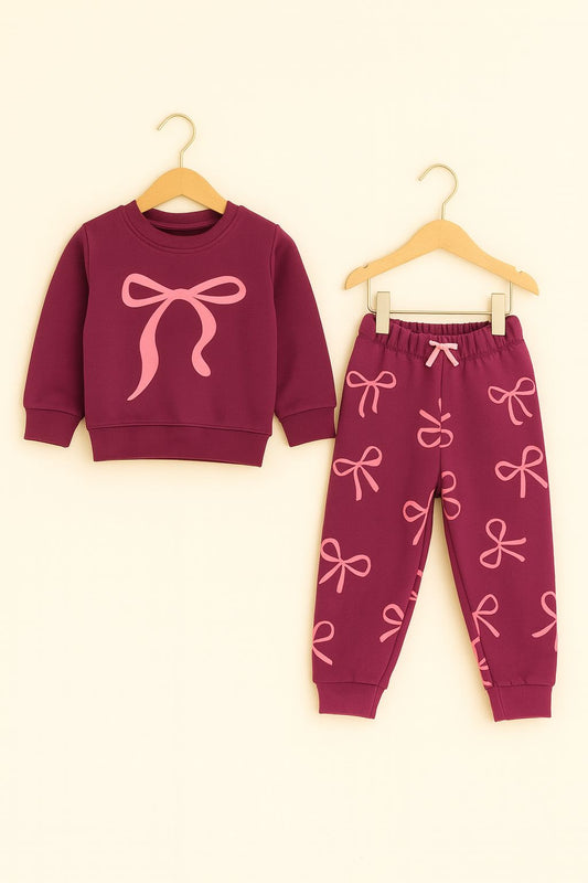Burgundy Bow Print Girls’ Tracksuit 112