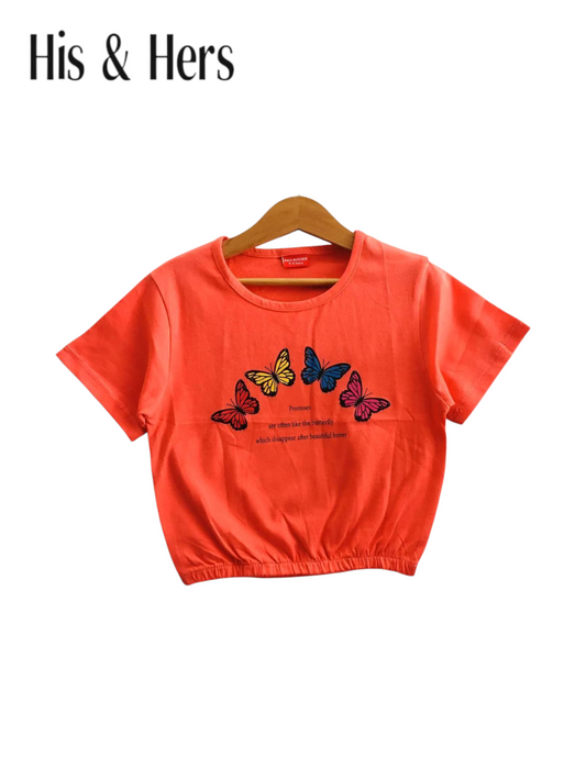 Four Butterflies Carrot T-Shirt Short Length Girls 107