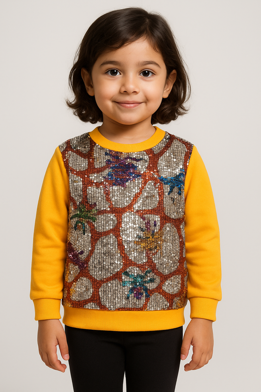 Girls Mustard Sequin Sweatshirt – Winter Sparkle Edition 409