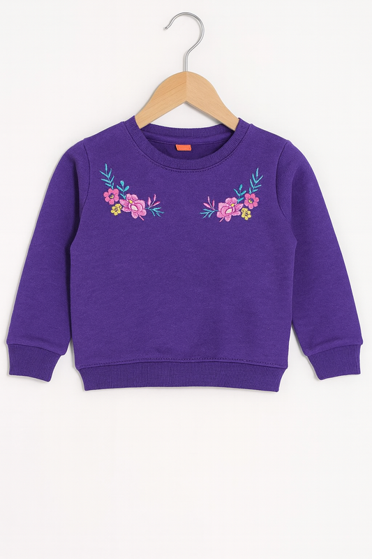 Purple Blossom Embroidered Fleece Sweatshirt 110