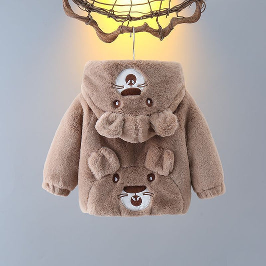 Plush Teddy Bear Hoodie Jacket  – Brown Fur with 3D Ears & Paw Pockets