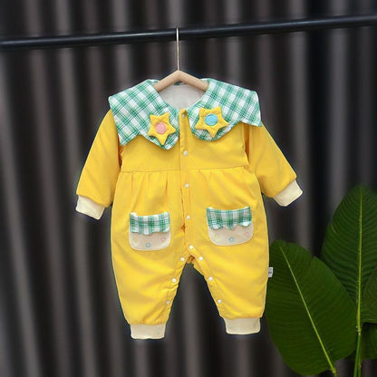 Sunny Star Collar Romper – Yellow Baby Jumpsuit