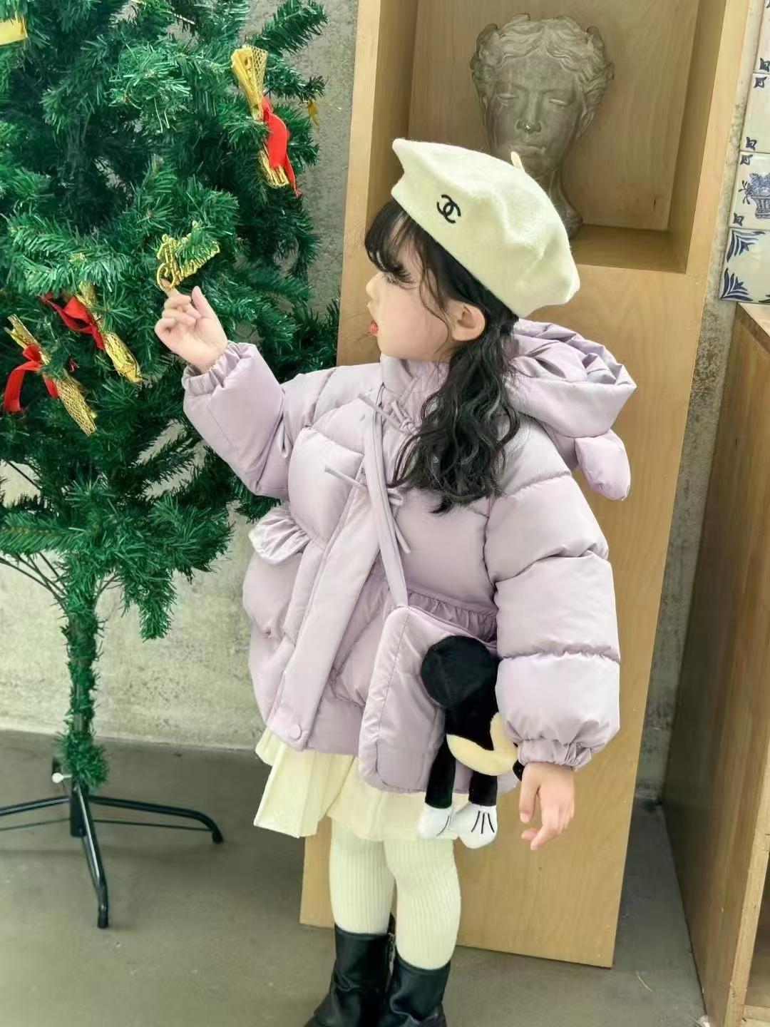 Misty Lilac Bow Puffer Jacket -Light Lavender