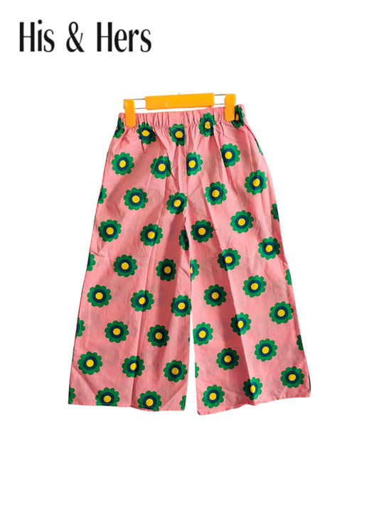 Green Flowers Pink Cotton Flapper Girls