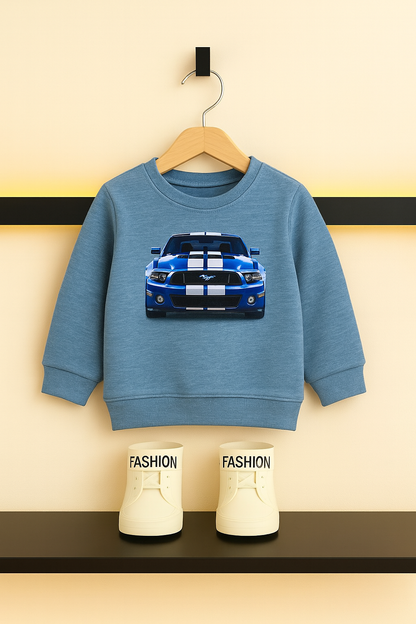 Car Printed Blue Fleece Sweatshirt Boys 505