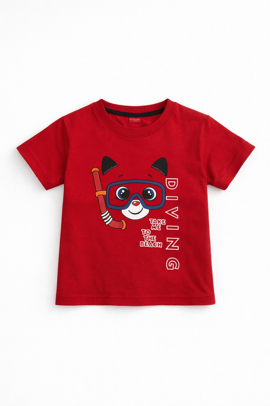DIVING Printed Red T-Shirt 423