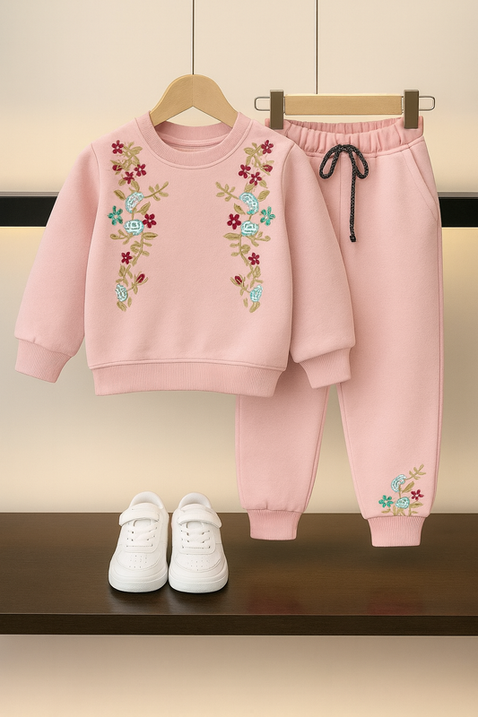 Girls’ Pink Floral Embroidered Tracksuit 226