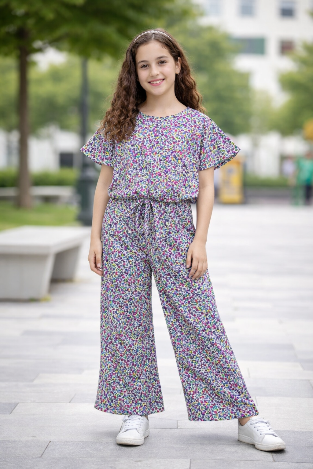 Pink & Green  Flowers Cotten Girls Co-Oder Set 526