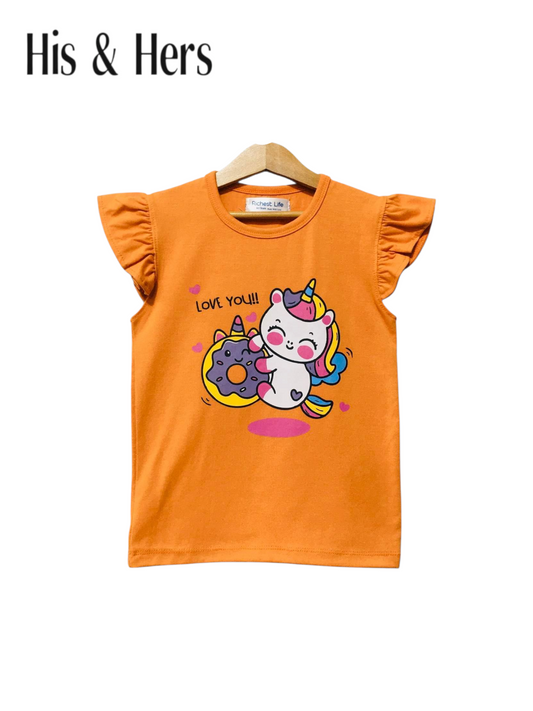 Dinocorn Sleeveless Orange T-Shirt Girls