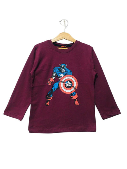 Captain America Mahroon Full Sleeves Shirt Boys