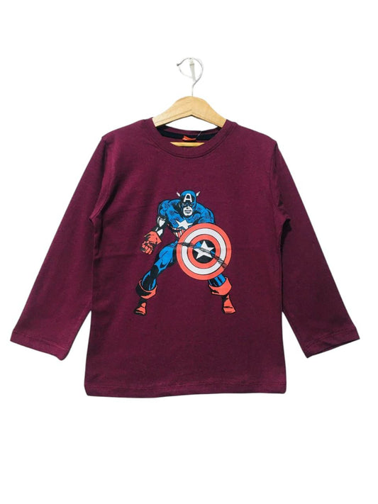 Captain America Mahroon Full Sleeves Shirt Boys