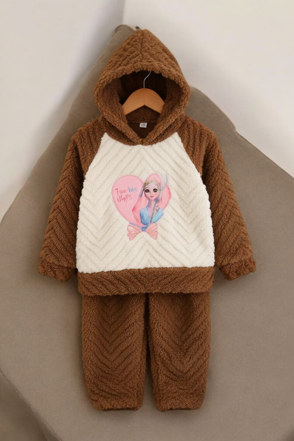 Kids Fuzzy Elsa Winter Night Suit- Burnt Brown