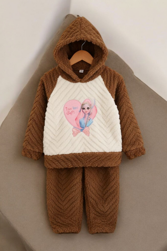 Kids Fuzzy Elsa Winter Night Suit- Burnt Brown