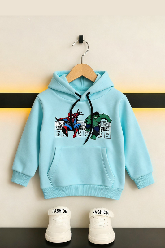 Boys Super Heros  Print Hoodie- Blue 280