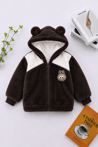 Labbubu Patch Plush Jacket – Black Brown 410