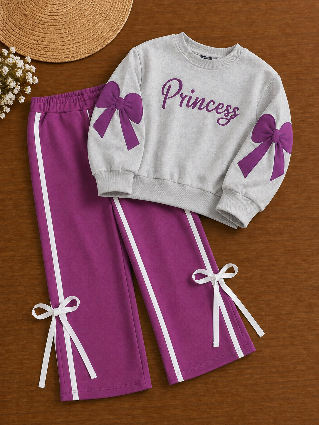 [Princess ] Printed Magenta Purple & Grey  Fleece Tracksuit