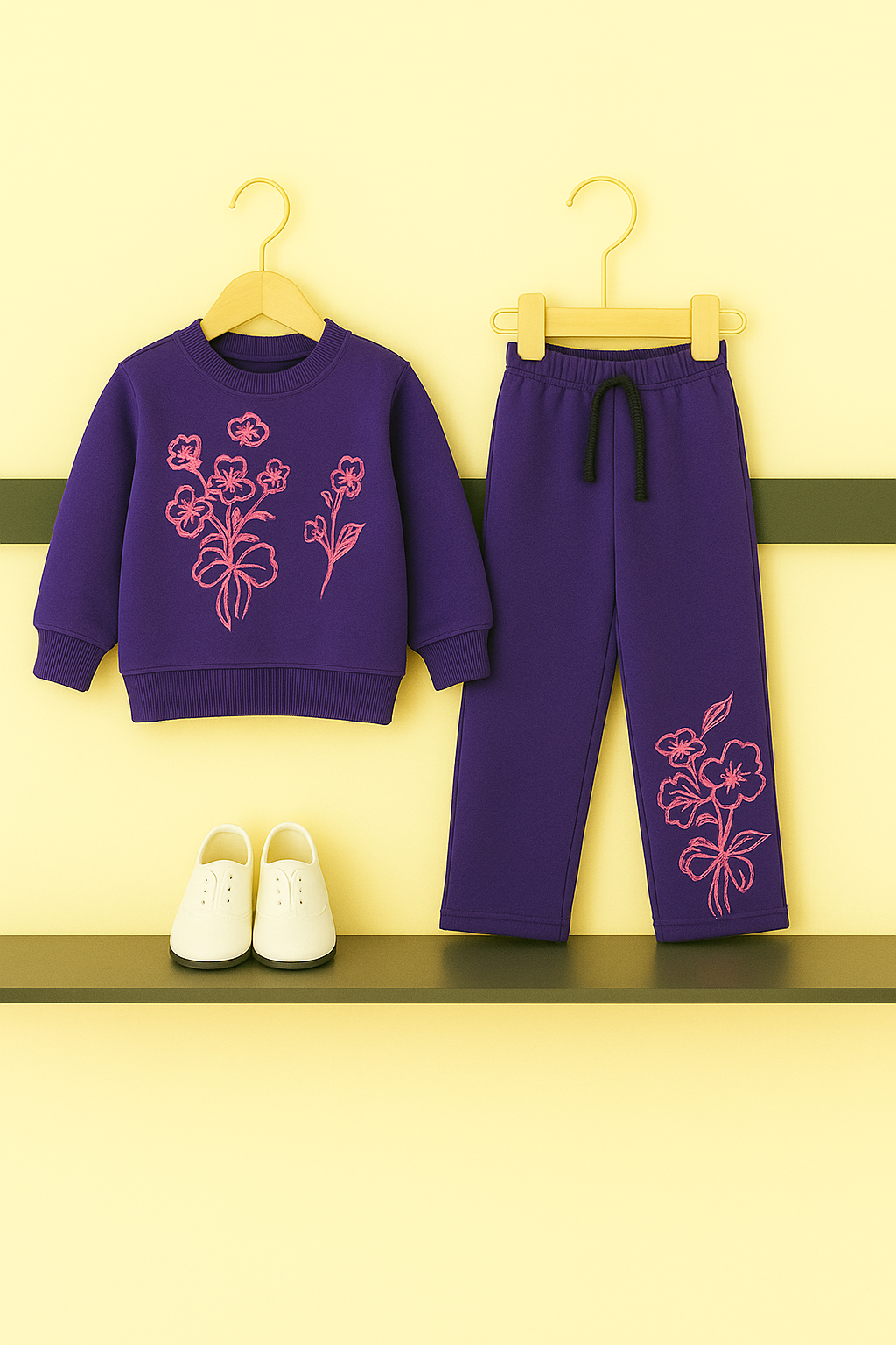 Girls Floral Prints Sweatshirt & Wide-Leg Pants Set – Purple Bloom 508