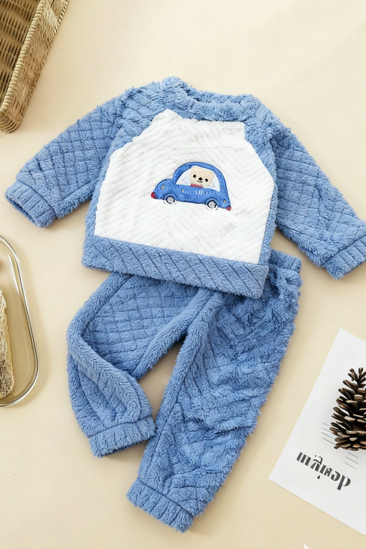 Kids' Warm Coral Fleece Car Night Suit - Blue