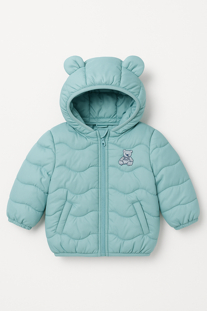 Imported Puffer Jacket 3D Happy Bear - Aqua Blue