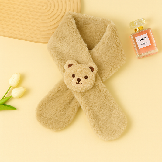 Light Brown Teddy Plush Scarf for Kids 🐥