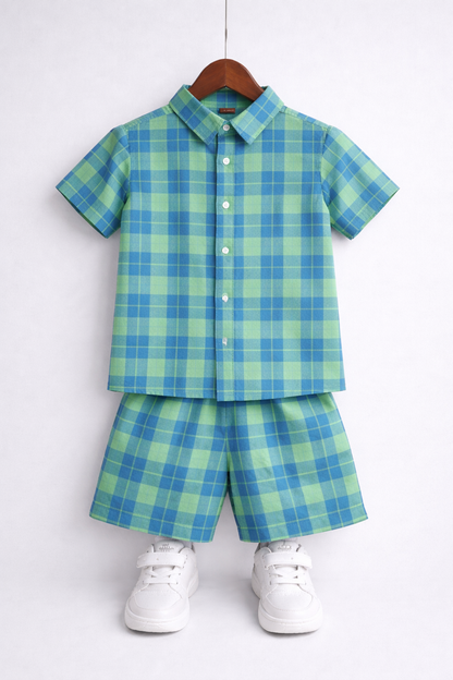 Blue Checked Cotton Nicker Suit Boys 526