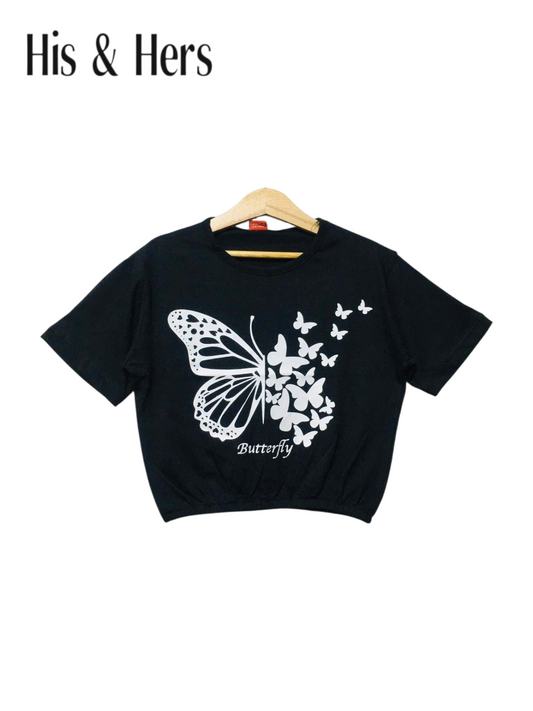 Butterfly Black T-Shirt Girls 221