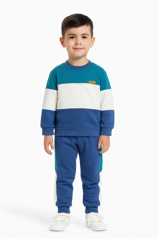 Boys’ Colorblock Tracksuit –  Sky Blue White and Blue 409