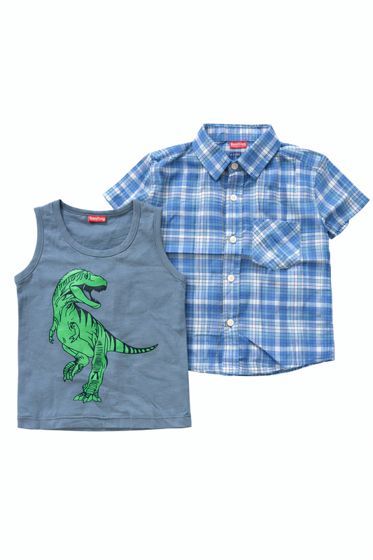 Blue Check Shirt with Dinosaur Print Inner 501