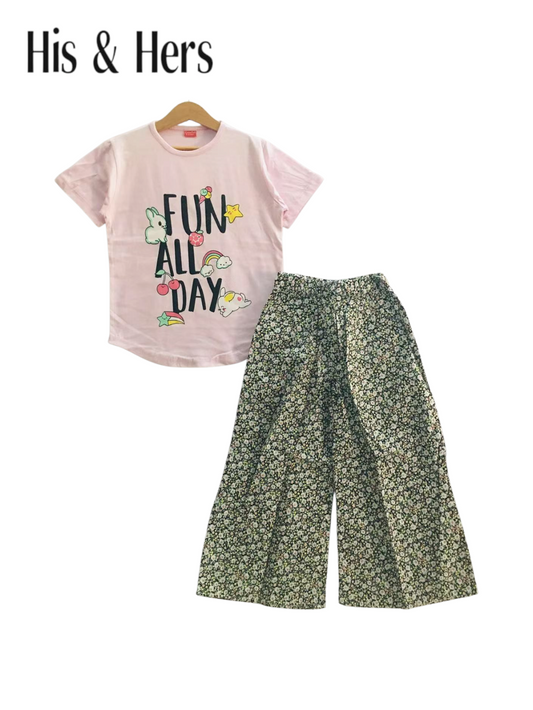 Fun All Day Light Pinl T-Shirt &Cotton Flapper Girls