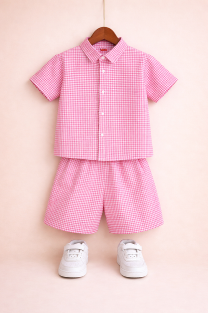 Pink Checked Cotton Nicker Suit Boys 528