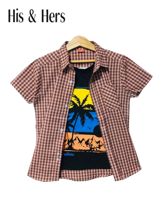 Red & White Checked [ Sunset ] Double Casual Shirt Boys 256