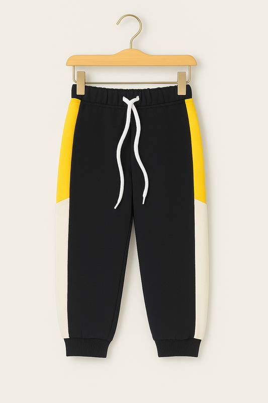 Tri-Color Panel Joggers – Black, Yellow & White ⚡🖤